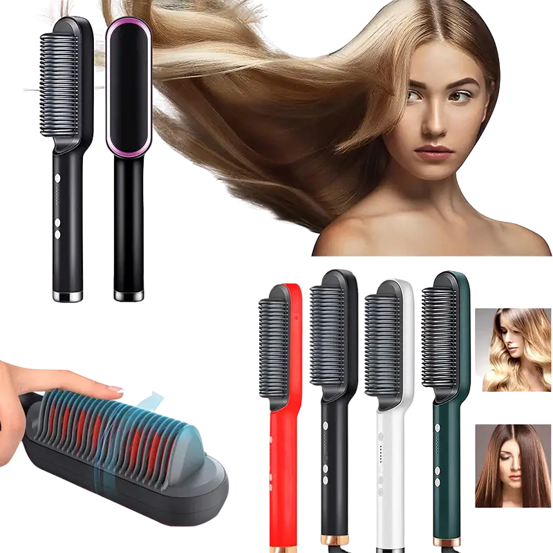 Hair Straightening Comb, Curling Iron, 2-in-1, LCD